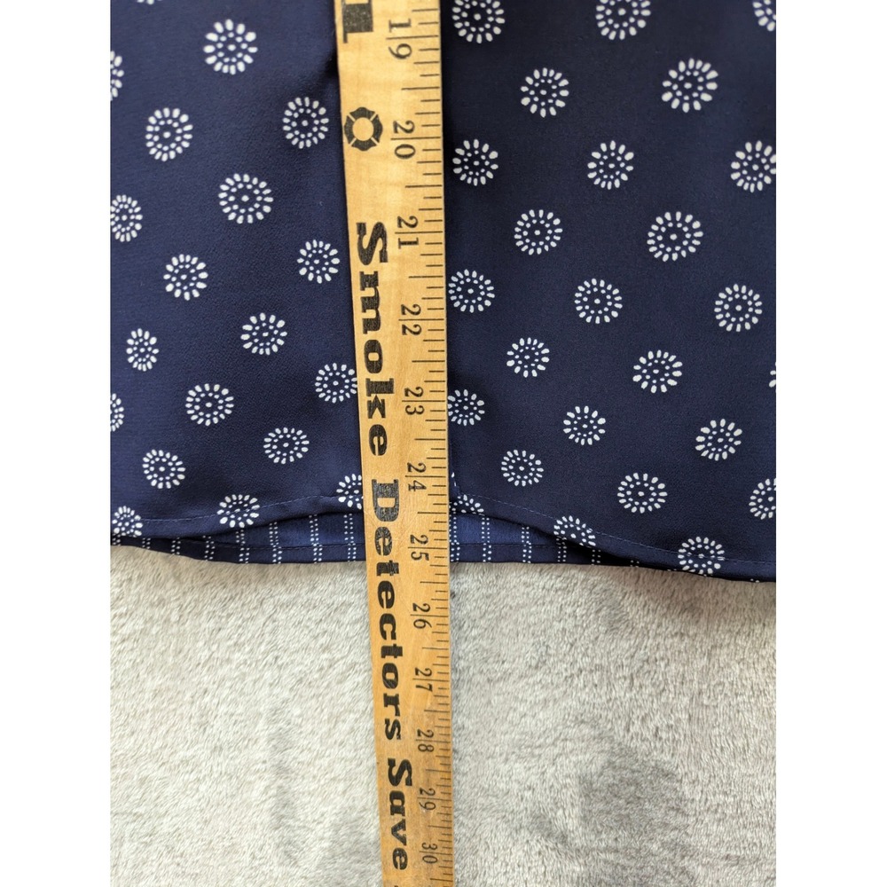 Vintage Aesthetic Button Up Blouse Womens PM Navy Blue Mixed Print Short Sleeve - Picture 4 of 7